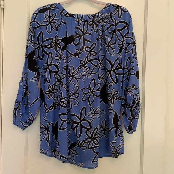 WESTBOUND WOMAN lightweight cotton blouse, Periwinkle/black/white. Sz 1X - Picture 2 of 6